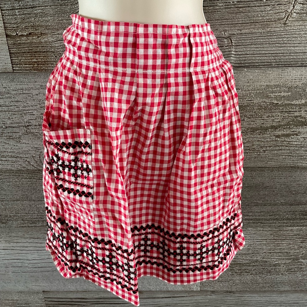 Vintage Checkered Red/White Half Kitchen Apron rickrack (M1)